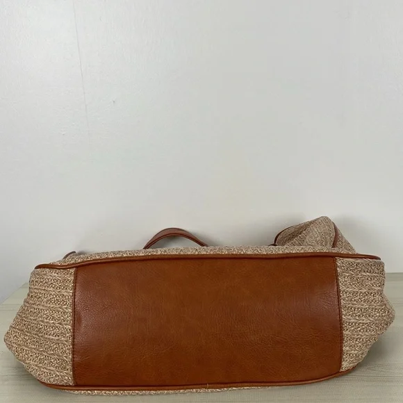 Anthropologie Urban Originals Oversized Raffia Straw Handbag Zip Closure Beige - Picture 8 of 9